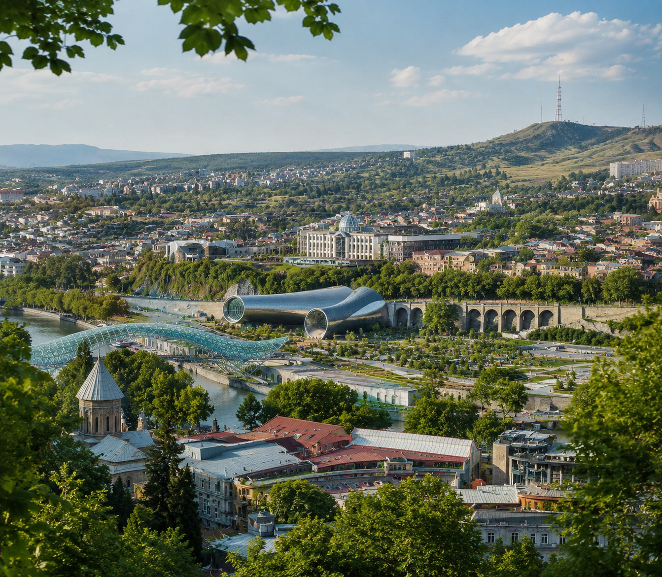 Tbilisi cityscape at blue hour
